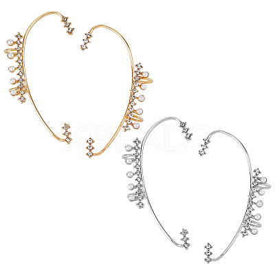 4Pcs 4 Style Crystal Rhinestone Curved Bar Cuff Earrings with Imitation Pearl Beaded EJEW-HY0001-04-1