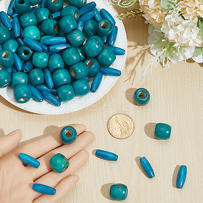 200Pcs 2 Styles Dyed Natural Wood Beads WOOD-PA0001-29B-1