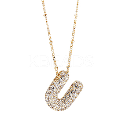 1Pc Brass Micro Pave Cubic Zirconia Letter Pendant Necklaces NJEW-LP0001-43U-G-1