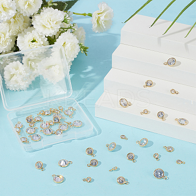 48Pcs 3 Styles Brass Micro Pave Clear Cubic Zirconia Charms FIND-GO0003-37-1