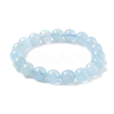 Natural Aquamarine Round Bead Stretch Bracelets for Men Women BJEW-U034-01A-02-1