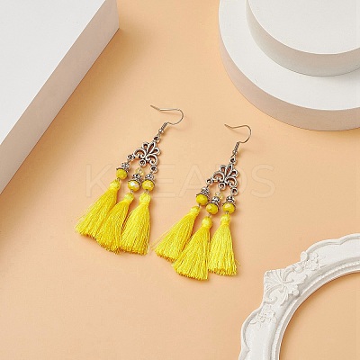 Polyester Tassel with Glass Beaded Chandelier Earrings EJEW-TA00183-02-1