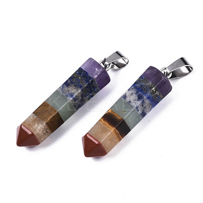 Assembled Natural Topaz Jade & Red Jasper & Red Agate & Lapis Lazuli & Quartz Crystal & Green Aventurine & Amethyst Pointed Pendants G-N0327-001A-01-1