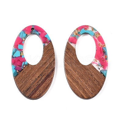 Transparent Resin and Walnut Wood Pendants RESI-T057-02K-1