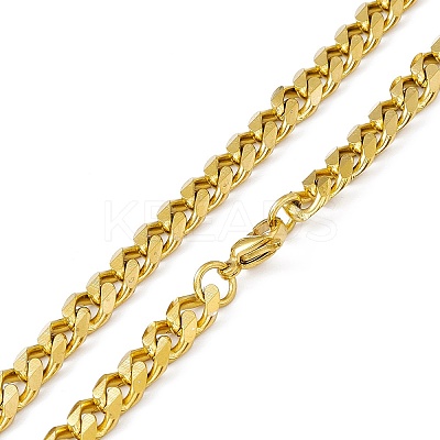 PVD Vacuum Plating 201 Stainless Steel Cuban Link Chain Necklace with 304 Stainless Steel Clasps for Men Women NJEW-M194-01A-G-1
