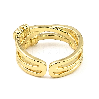Rack Plating Brass Criss Cross Open Cuff Rings RJEW-D009-05G-1