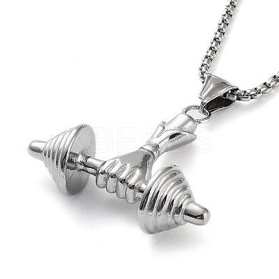 Non-Tarnish 304 Stainless Steel Dumbbell Pendant Necklaces NJEW-Z023-01P-1