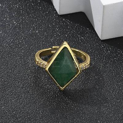 Rhombus Natural Green Aventurine Finger Rings RJEW-B113-01G-03-1