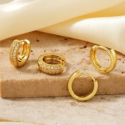 Brass Pave Clear Cubic Zirconia Hoop Earring Sets PB6387-1