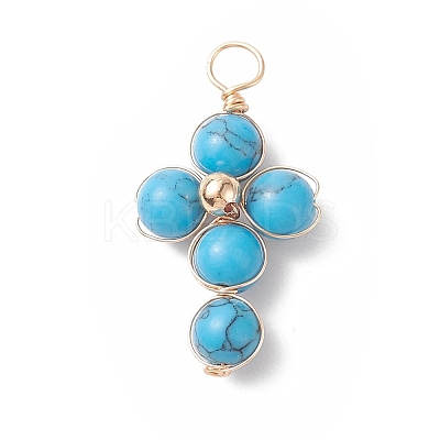 Synthetic Turquoise Copper Wire Wrapped Pendants PALLOY-JF01981-06-1