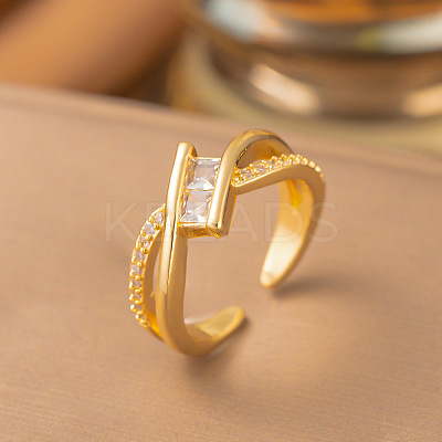 Brass Micro Pave Cubic Zirconia Cuff Open Rings WG42F2E-02-1