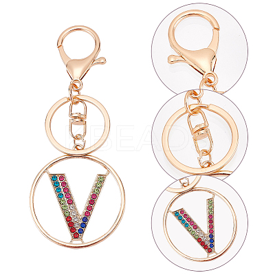 4Pcs 4 Styles Alloy Colorful Rhinestone Keychain KEYC-WR0001-27-1