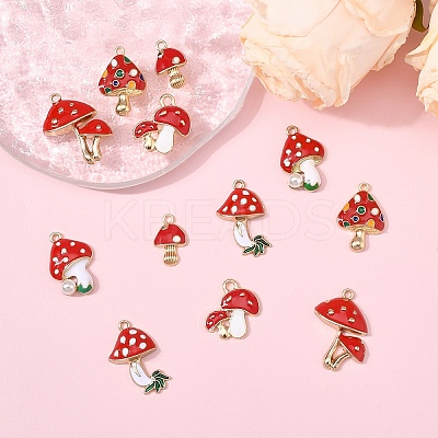 12Pcs 6 Styles Autumn Theme Mushroom Eco-Friendly Alloy Enamel Pendants ENAM-YW0005-88-1