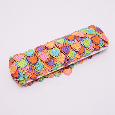 Heart Embroidered Polyester Ribbon OCOR-WH0060-07-1