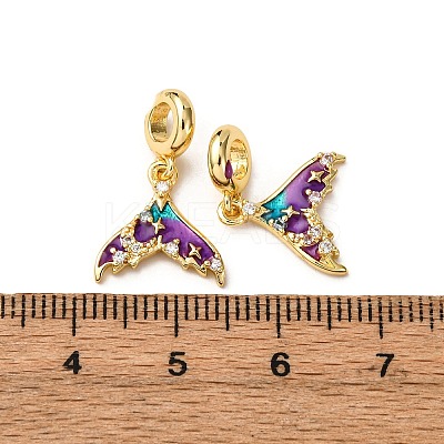Brass Purple Enamel Mermaid Tail European Dangle Charms KK-A265-06B-G-1