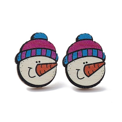 Christmas Printed Wooden Stud Earrings LS-EJEW-D046-08-1