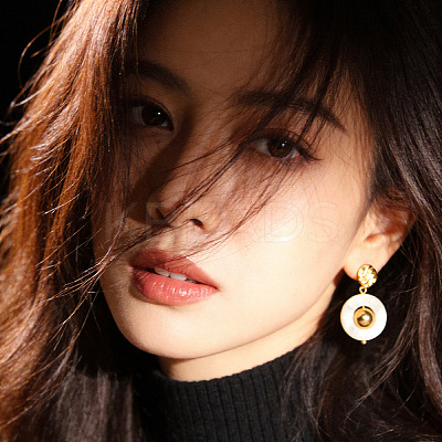 Brass and Shell Stud Dangle Earrings for Women FS-WG0512D-01-1