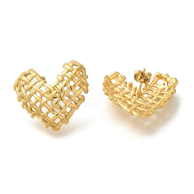 PVD Vacuum Plating 304 Stainless Steel Woven Heart Stud Earrings for Women EJEW-S227-48G-1