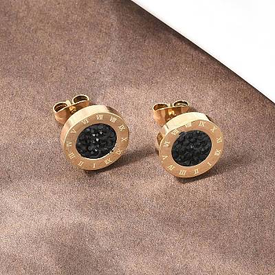 Flat Round 304 Stainless Steel Stud Earrings EJEW-H175-02G-02-1