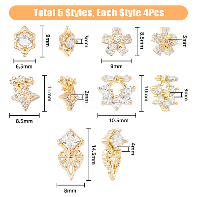 20Pcs 5 Style Brass Micro Pave Clear Cubic Zirconia Cabochons KK-DC0003-25-1
