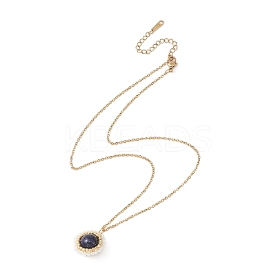 Natural Lapis Lazuli(Dyed) & Seed Flower Pendant Necklace NJEW-MZ00019-01-1