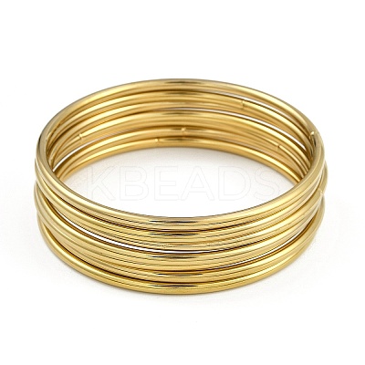 7Pcs Round Vacuum Plating PVD Vacuum Plating 201 Stainless Steel Bangles Sets for Women BJEW-F476-08G-03-1