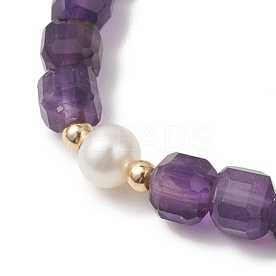 Natural Amethyst & Cultured Freshwater Pearl Beaded Stretch Bracelets for Women BJEW-JB13327-1