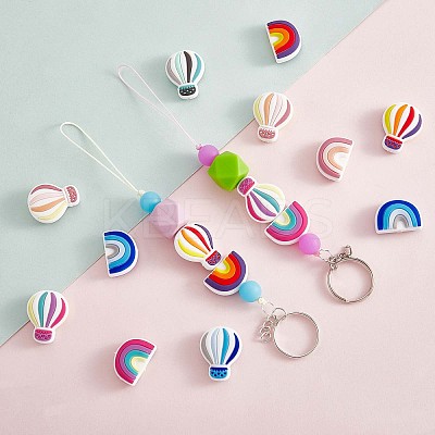 20Pcs Silicone Beads Rainbow Silicone Beads Bulk Hot Air Balloon Silicone Loose Spacer Beads Charm Color Silicone Bead Kit for Necklace Bracelet Keychain DIY Crafts Making JX321A-1