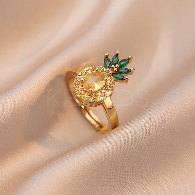 Pineapple Stainless Steel Rhinestone Pendant Necklace & Stud Earrings & Finger Ring Set WG65275-04-1
