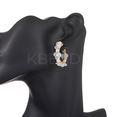 Shell Pearl & Acrylic Beaded Flower Hoop Earrings EJEW-TA00747-1