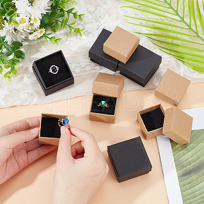48Pcs 2 Styles Square Kraft Paper Cardboard Jewelry Ring Boxes CBOX-PH0002-24-1