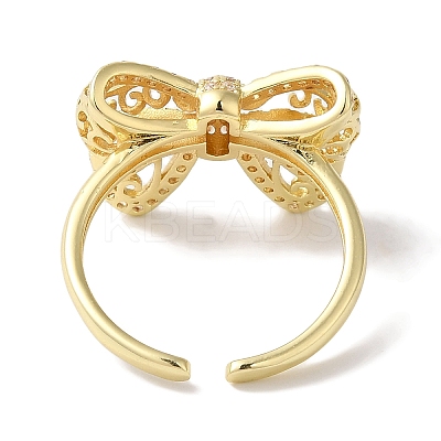 Bowknot Brass Micro Pave Clear Cubic Zirconia Open Cuff Rings for Women RJEW-C098-24G-1