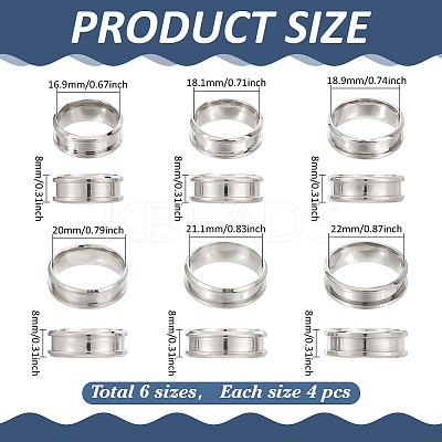 24Pcs 6 Styles 201 Stainless Steel Grooved Finger Ring Settings STAS-ME0003-12P-1