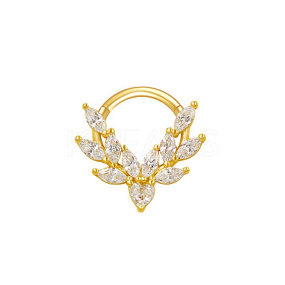 316L Surgical Stainless Steel Pave Clear Cubic Zirconia Leaf Hoop Nose Rings FS-WG2F513-03-1