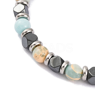 Synthetic Shoushan Stone & Synthetic Hematite Round Beaded Bracelet BJEW-P339-02P-07-1