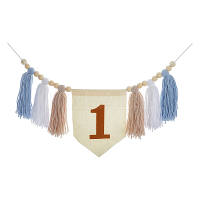 Bohemian Cotton Braided Tassel Banners AJEW-WH0752-049A-1