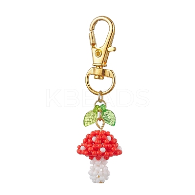 Handmade Glass Seed Mushroom with Acrylic Leaf Pendant Decorations HJEW-MZ00104-1