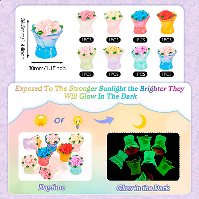 8Pcs 8 Colors Luminous Resin Rose Ornaments RESI-TA0002-82-1