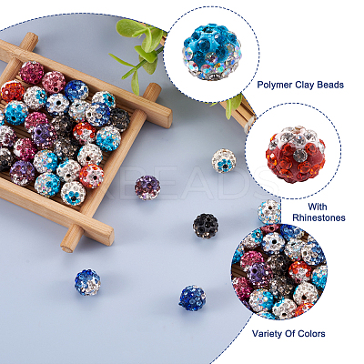 64Pcs 8 Colors Two-Tone Handmade Polymer Clay Disco Ball Beads RB-SW0001-01-1
