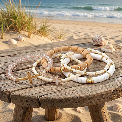 5Pcs 5 Styles Glass & Resin Beads Stretch Bracelet UJ8716-1-1