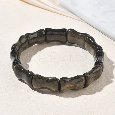 Bamboo Natural Golden Sheen Obsidian Beads Stretch Bracelets for Women Men BJEW-K304-01D-1
