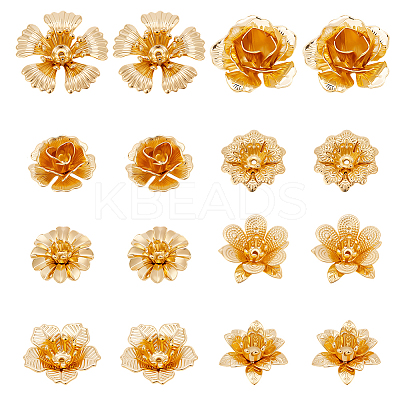 16Pcs 8 Styles Brass Bead Caps KK-BBC0023-52-1