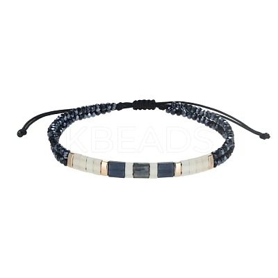 Bohemian Style Glass Seed Bead & Plastic Braided Bead Bracelets QF8968-12-1
