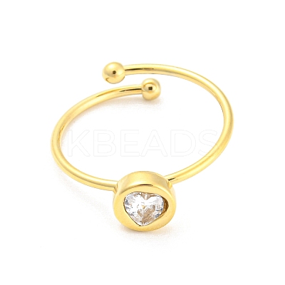 304 Stainless Steel Heart Open Cuff Ring LS-RJEW-C062-02G-1
