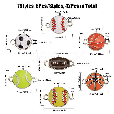 42Pcs 7 Styles Sports Ball Theme Alloy Enamel Connector Charms ENAM-CA0001-81-1