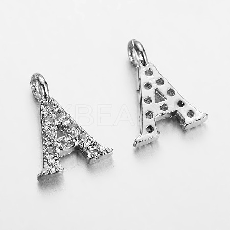 Initial Letter Brass Micro Pave Cubic Zirconia Pendants ZIRC-F008-A-1
