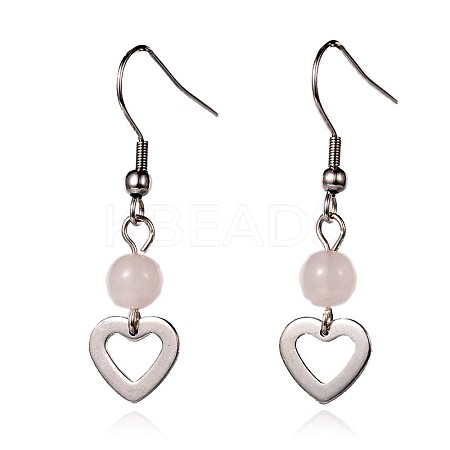 Heart Natural Rose Quartz Dangle Earrings EJEW-JE01884-01-1