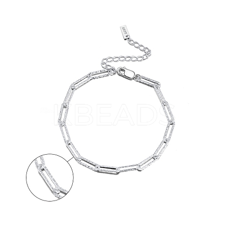 Rhodium Plated 925 Sterling Silver Paperclip Chain Bracelets BJEW-I314-055P-1