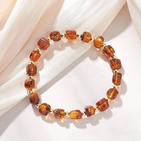 Natural Amber Beads Stretch Bracelets for Women BJEW-JB13254-1