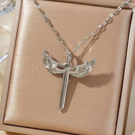 Brass Clear Cubic Zirconia 3D Cute Wing Sword Pendant Necklaces for Daily Wear GF5627-2-1